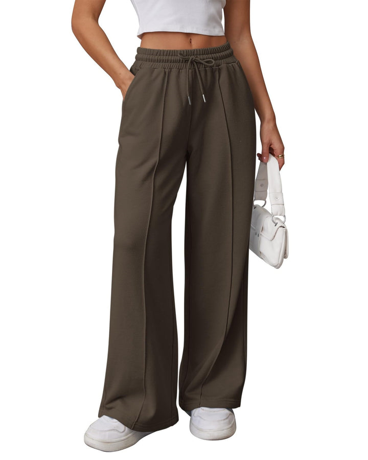Damen nan High-Waist Relax-Freizeithose mit doppeltem Rippbund, sichtbarer Bügelfalte und weitem Bein Echo Archiv