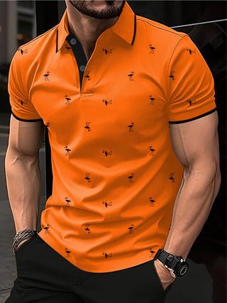 Herren Poloshirt mit innovativem Flamingo-Muster Echoarchiv