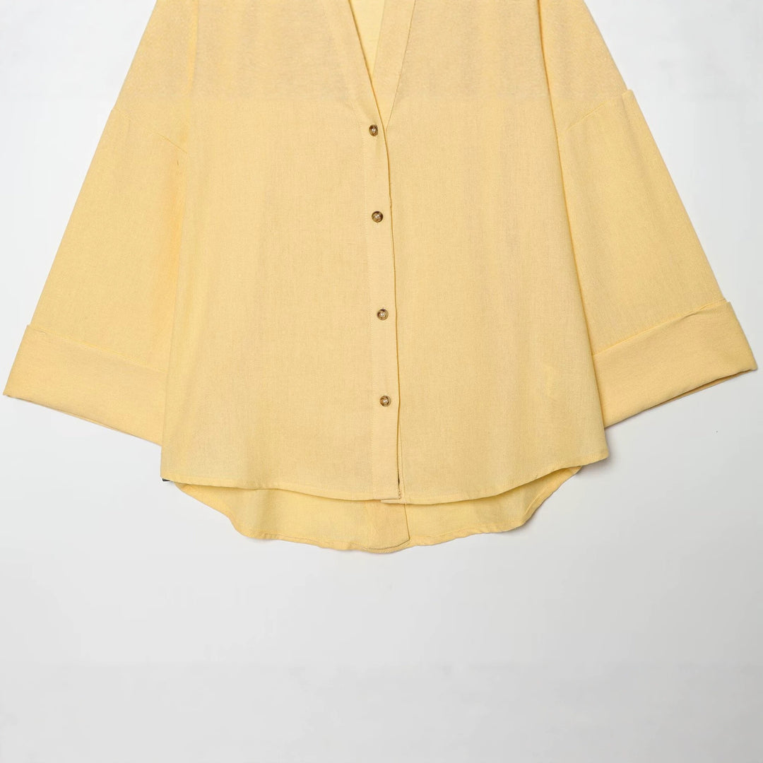Damen Oversize Hemdbluse mit 3/4‑Ärmeln, High‑Low‑Saum und Hemdkragen Echo Archiv
