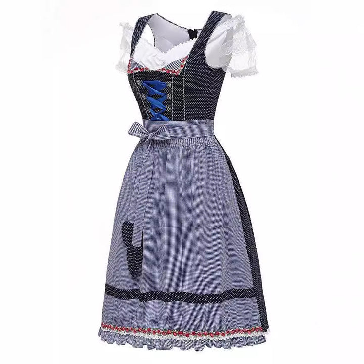Damen nan alpines Midi-Trachtenkleid mit geschnürtem Mieder, Kurzbluse und dekorativer Herzschürze Echo Archiv