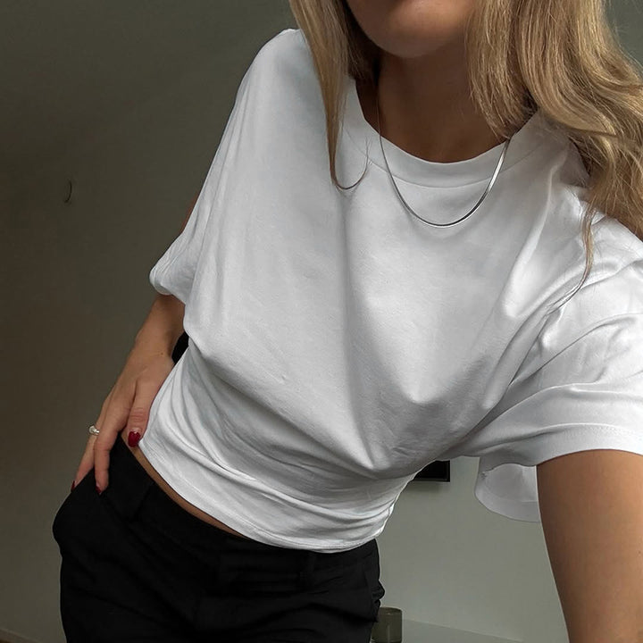 Damen modisches Kurzarm-Oberteil mit lässigem Schnitt und dekorativen Details Echo Archiv