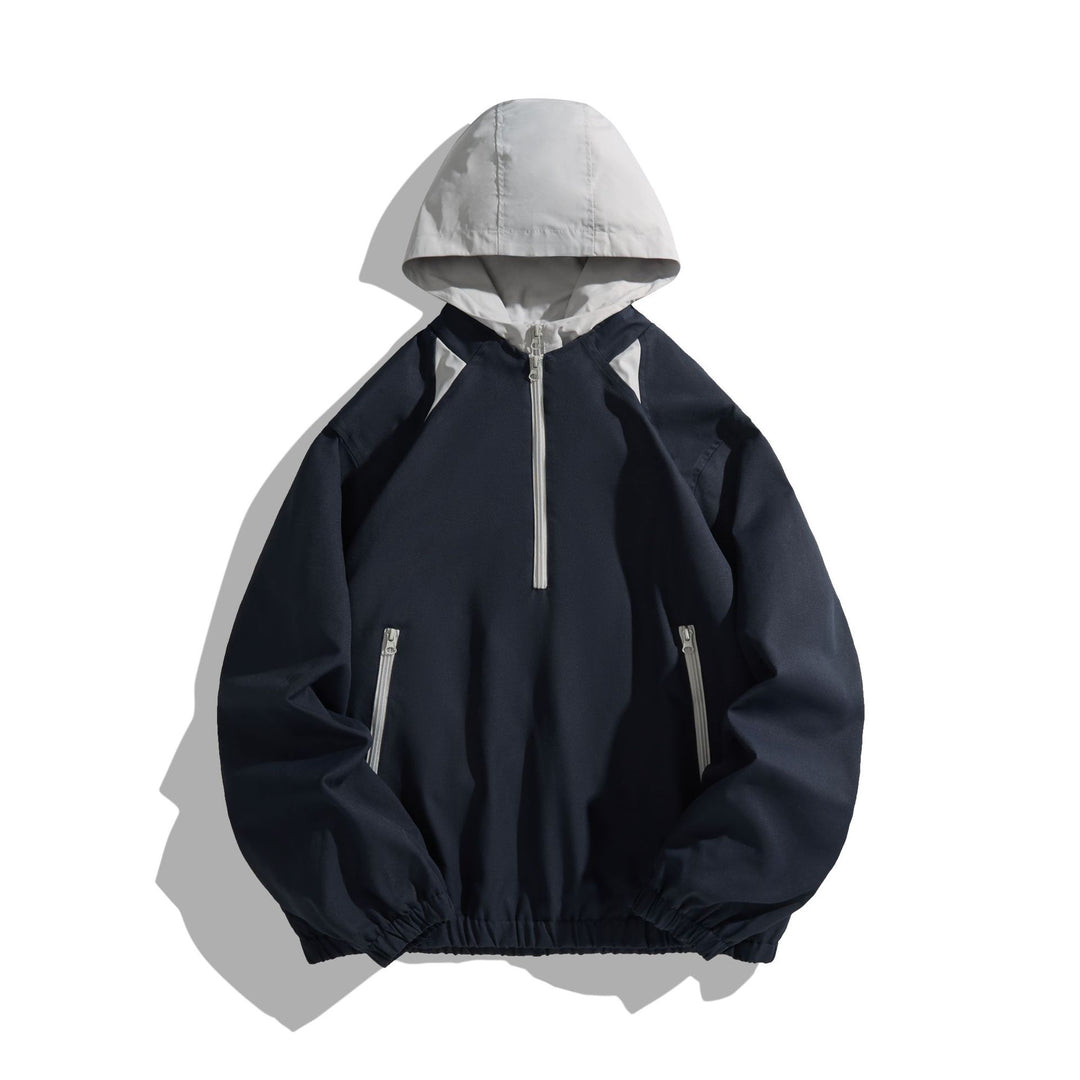 Unisex Leichter Anorak mit Kontrastkapuze und halbem Reißverschluss Echoarchiv