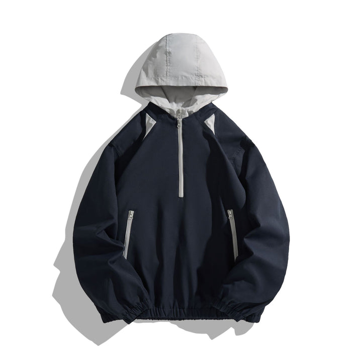 Unisex Leichter Anorak mit Kontrastkapuze und halbem Reißverschluss Echoarchiv