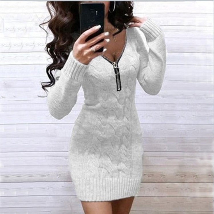 Damen Strickkleid mit Zipper und Kabelmuster Echoarchiv