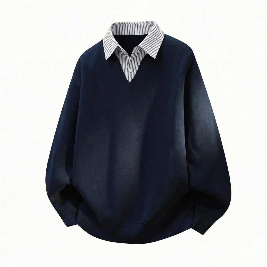 Unisex Oversize-Pullover im Lagenlook mit eingearbeitetem Hemdkragen und V-Ausschnitt Echo Archiv
