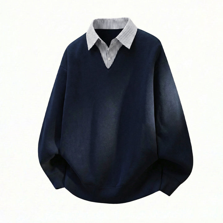 Unisex Oversize-Pullover im Lagenlook mit eingearbeitetem Hemdkragen und V-Ausschnitt Echo Archiv
