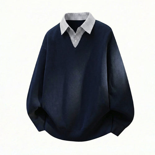 Unisex Oversize-Pullover im Lagenlook mit eingearbeitetem Hemdkragen und V-Ausschnitt Echo Archiv