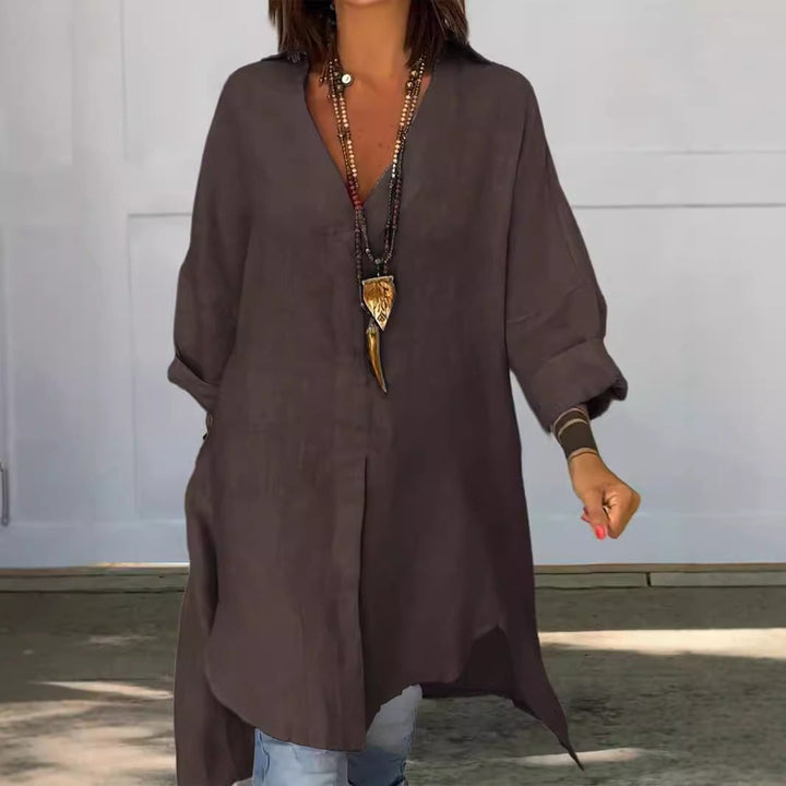 Damen Leinen Tunika mit asymmetrischem Schnitt und eleganten Details Echoarchiv