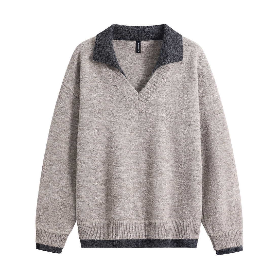 Herren Oversize-Pullover mit kontrastierendem Kragen, V‑Ausschnitt und weichem Fleeceinnenfutter Echoarchiv