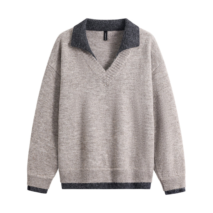 Herren Oversize-Pullover mit kontrastierendem Kragen, V‑Ausschnitt und weichem Fleeceinnenfutter Echoarchiv