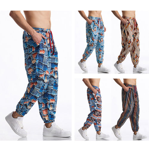 Herren Gemusterte Jogginghose im tapered Schnitt mit elastischem Bund und Tunnelzug Echo Archiv
