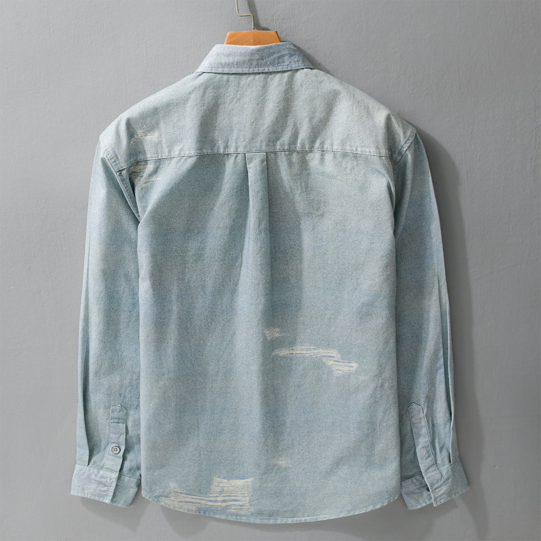 Herren Denim-Overshirt mit Used‑Effekt und Brusttasche Echoarchiv
