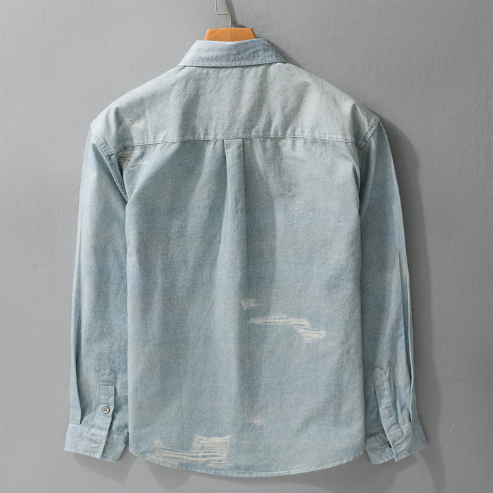Herren Denim-Overshirt mit Used‑Effekt und Brusttasche Echoarchiv