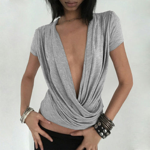 Damen elegantes Wickeloberteil mit tiefem V-Ausschnitt und einzigartiger Drapierung Echo Archiv