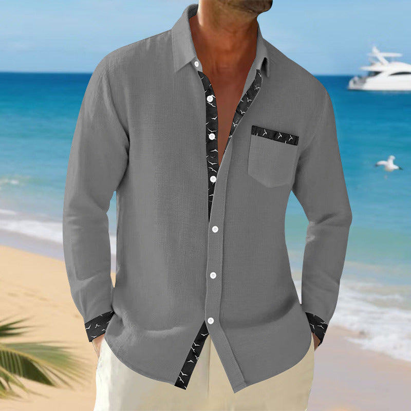 Herren langärmliges Casual-Hemd mit modischem Kragen und Brusttasche Echoarchiv
