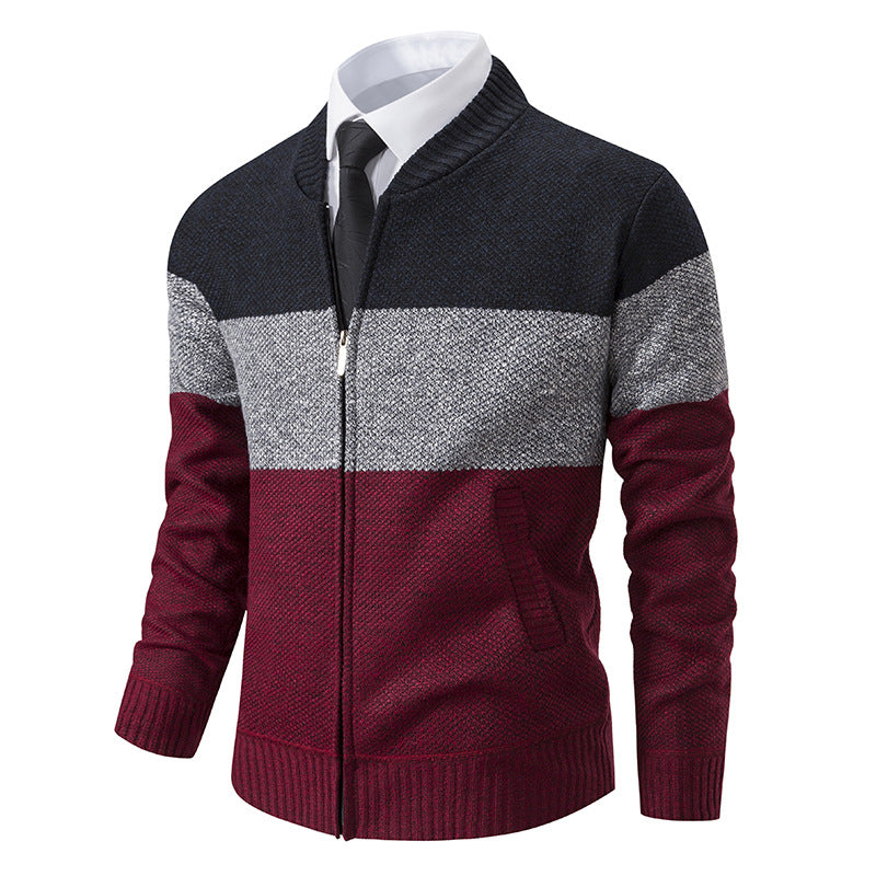 Herren Strukturierte Blockstreifen‑Strickjacke mit Frontzip, Stehkragen und Eingrifftaschen Echo Archiv