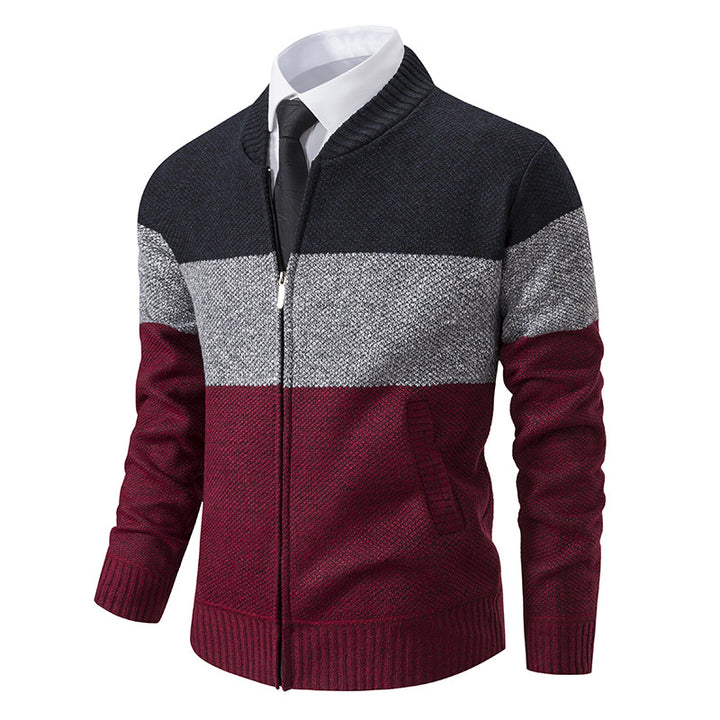 Herren Strukturierte Blockstreifen‑Strickjacke mit Frontzip, Stehkragen und Eingrifftaschen Echo Archiv