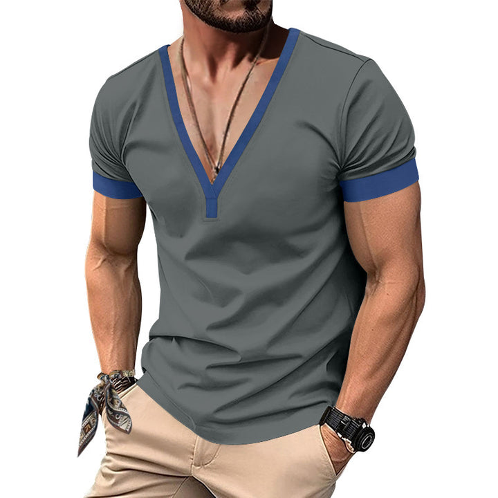 Herren innovatives V-Ausschnitt T-Shirt mit Kontrastdetails Echoarchiv