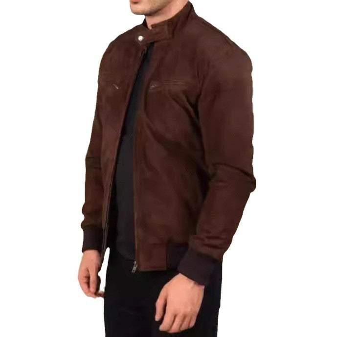 Herren zeitlose Wildlederjacke im modernen Biker-Schneid Echoarchiv