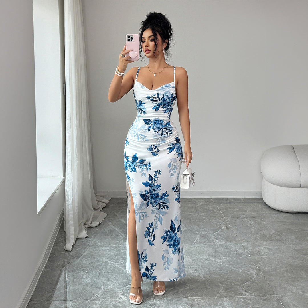 Damen Maxi-Kleid mit seitlichem Schlitz und blumigem Design Echo Archiv