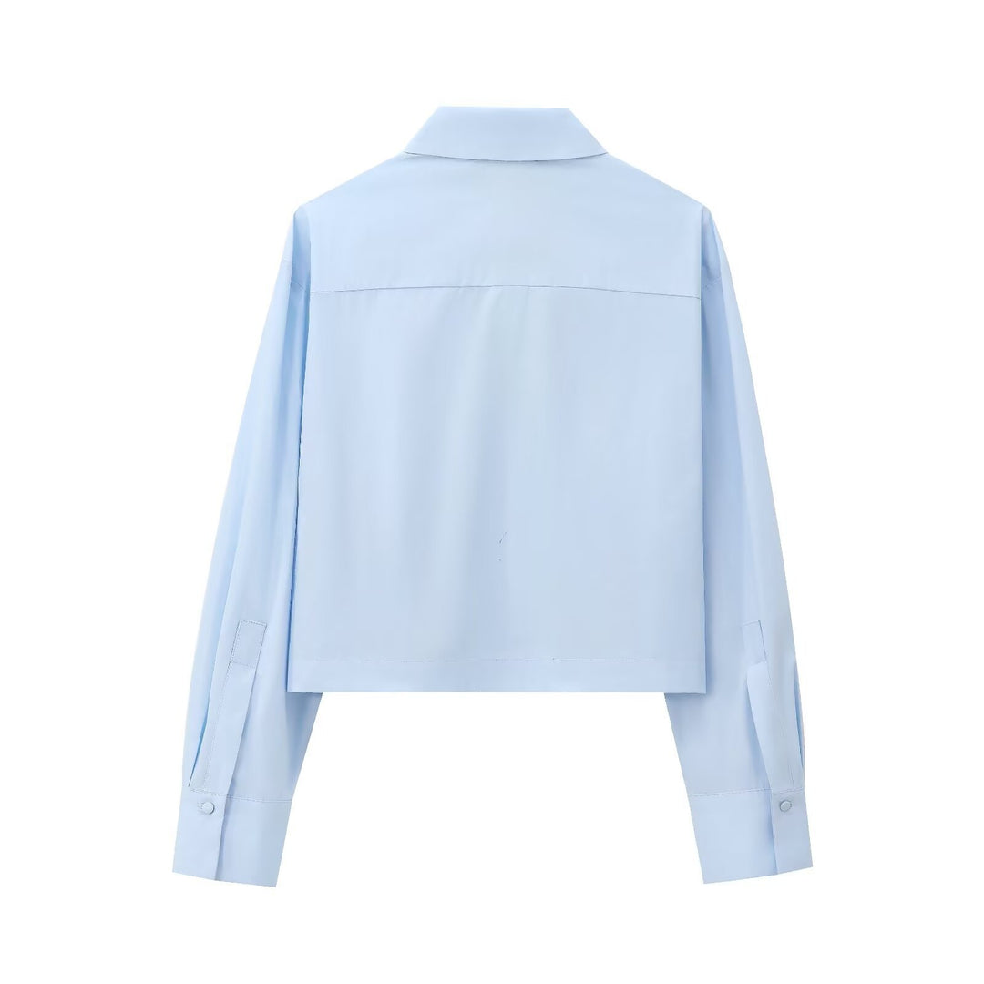 Damen Cropped Hemd mit Kristallverzierung und Oversized-Kragen Echo Archiv