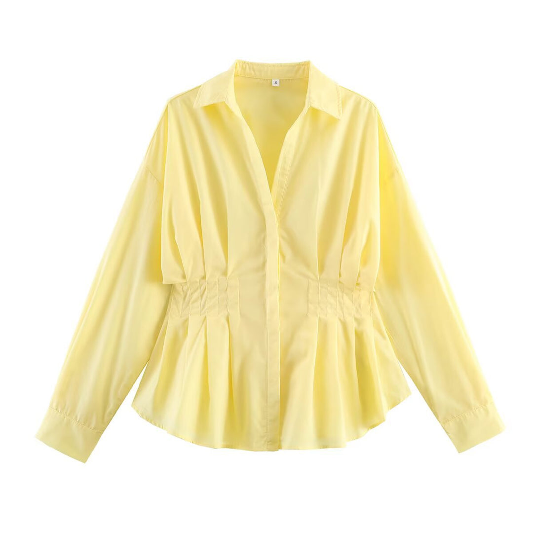 Damen Taillierte Blusenshirt-Jacke mit Kellerfalten und verdeckter Knopfleiste Echo Archiv