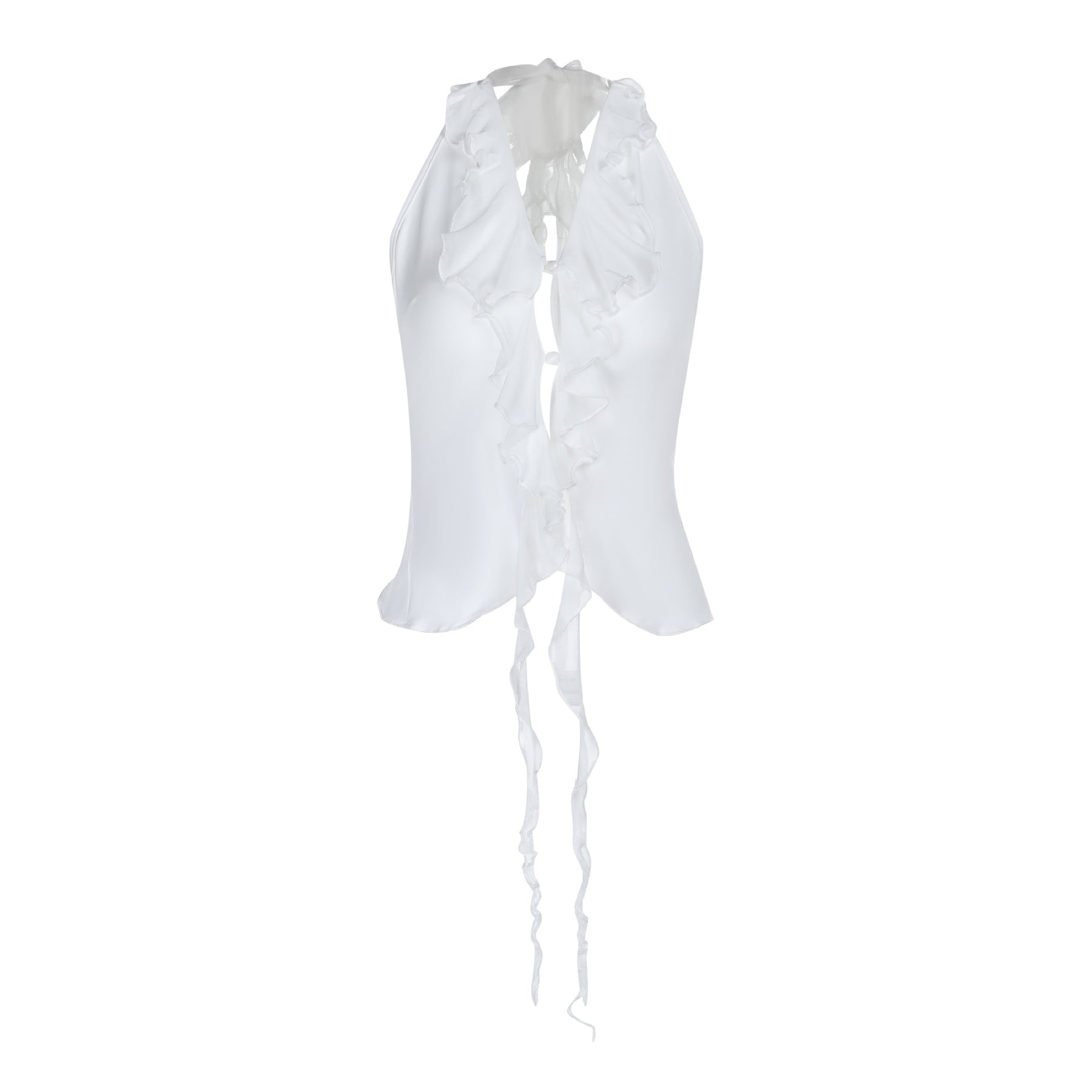 Damen elegantes Rüschenoberteil mit tiefem V-Ausschnitt und feinem Satin Echo Archiv