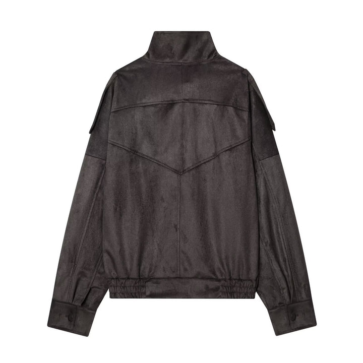 Damen Kurze Velours‑Optik Bomberjacke mit hohem Stehkragen und asymmetrischer Knopfleiste Echo Archiv