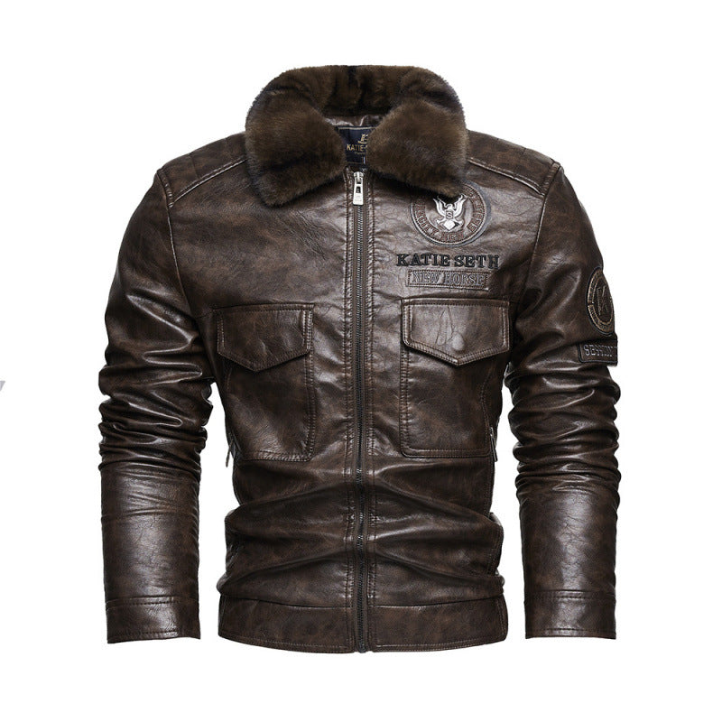 Herren Lederjacke mit Kunstfellkragen Echo Archiv