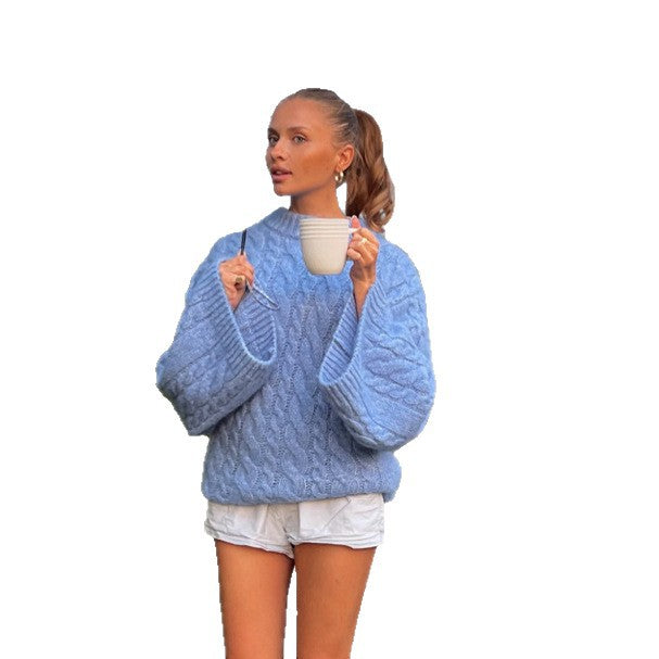 Damen Oversize Zopfmuster-Pullover mit voluminösen Ärmeln Echoarchiv