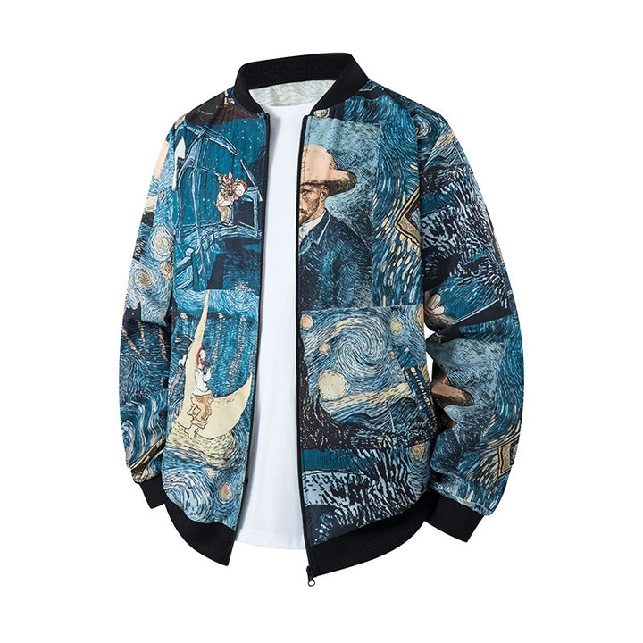 Herren Bomberjacke im Ethno-Print mit leichter Wattierung und geripptem Saum Echo Archiv