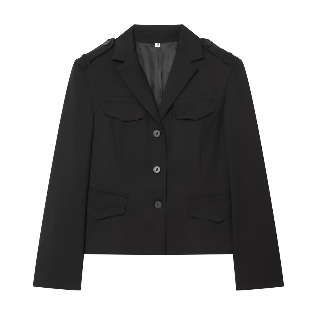 Damen Cropped Military-inspirierter Kurzblazer mit Schulterpatten und Pattentaschen Echoarchiv