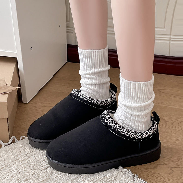 Damen Gefütterte Schlupf‑Hausschuhe im Bootie‑Stil mit Kunstfellfutter und dekorativer Zierborte Echo Archiv