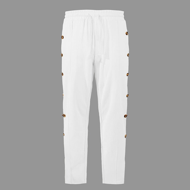 Herren Relaxed-Fit Freizeithose mit seitlichen Zierknopfleisten, elastischem Bund und Kordelzug Echoarchiv