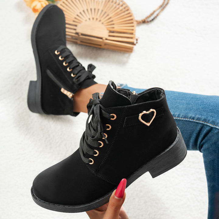Damen Schnür-Booties mit kleinem Blockabsatz und Herz‑Metallapplikation Echoarchiv