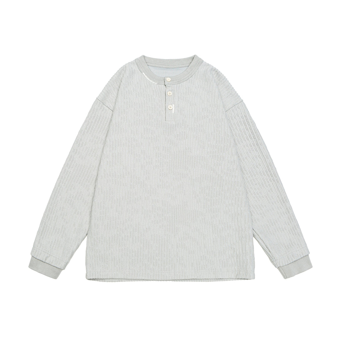 Unisex Gerippter Henley-Pullover mit Knopfleiste Oversize-Schnitt Echoarchiv