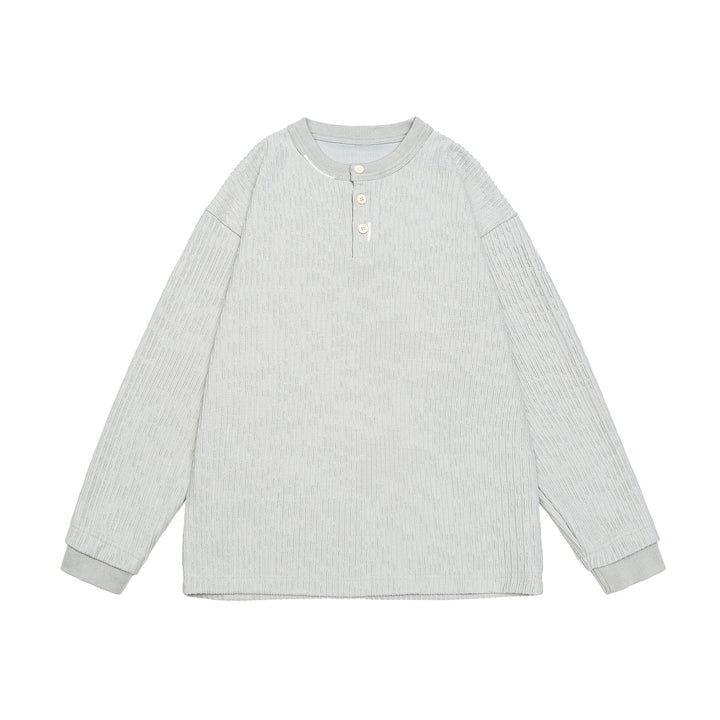 Unisex Gerippter Henley-Pullover mit Knopfleiste Oversize-Schnitt Echoarchiv