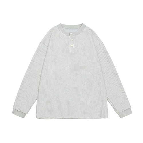 Unisex Gerippter Henley-Pullover mit Knopfleiste Oversize-Schnitt Echoarchiv