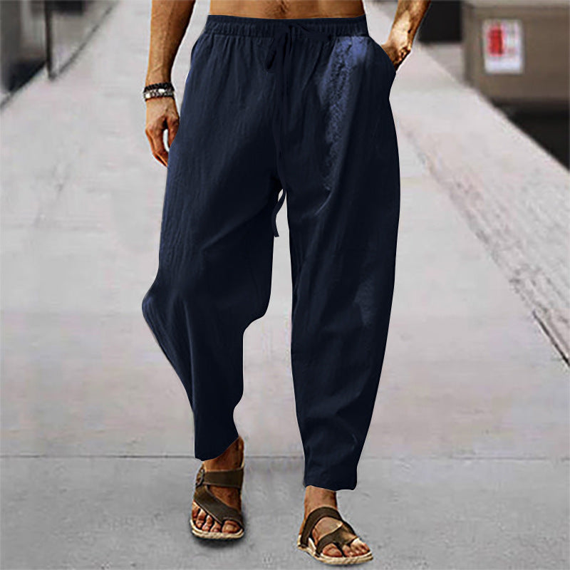 Herren nan lockere Sommer-Slouch-Hose aus Leinenmix mit elastischem Bund und konischem Knöchelabschluss Echoarchiv
