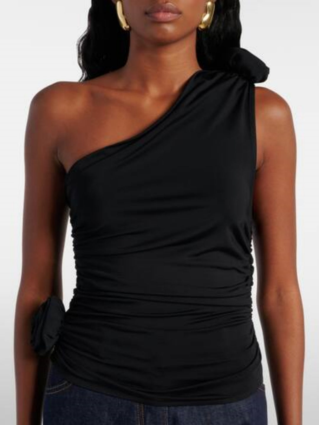 Damen asymmetrisches Top mit Raffungen und floralem Detail Echo Archiv