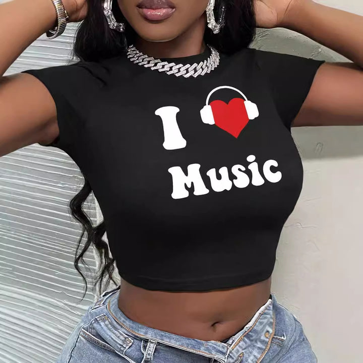 Damen Crop-T-Shirt mit künstlerischem Lippenmotiv und kreativem Druck Echo Archiv