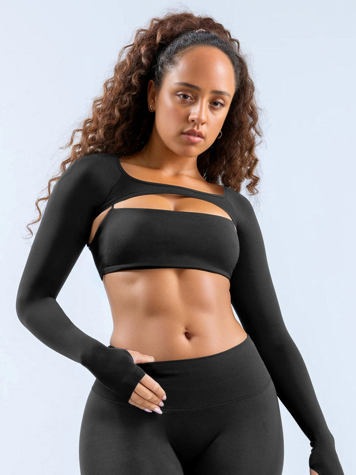 Damen Sportliches Langarm Crop-Top mit angeschnittenem Design Echo Archiv