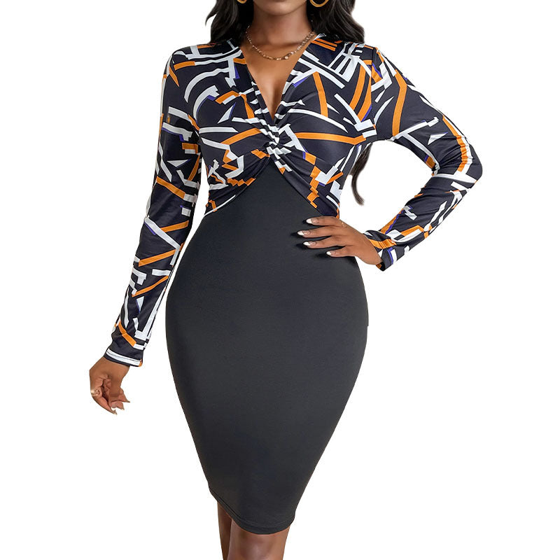 Damen Figurbetontes Wickelkleid mit grafischem Print-Oberteil und Bleistiftrock Echoarchiv