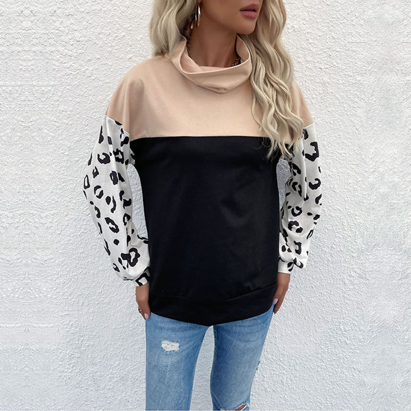 Damen Oversize-Pullover mit Schalkragen, Colourblock und Ballonärmeln Echoarchiv