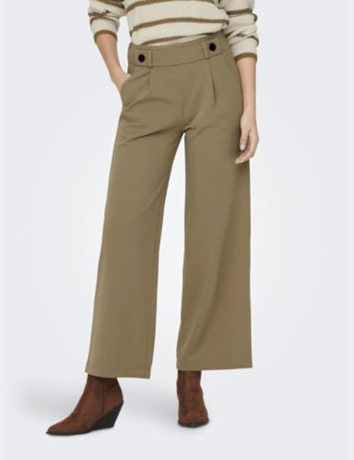 Damen High-Waist Culottehose mit Zierknopf-Bund und weitem Bein – Avélisse
