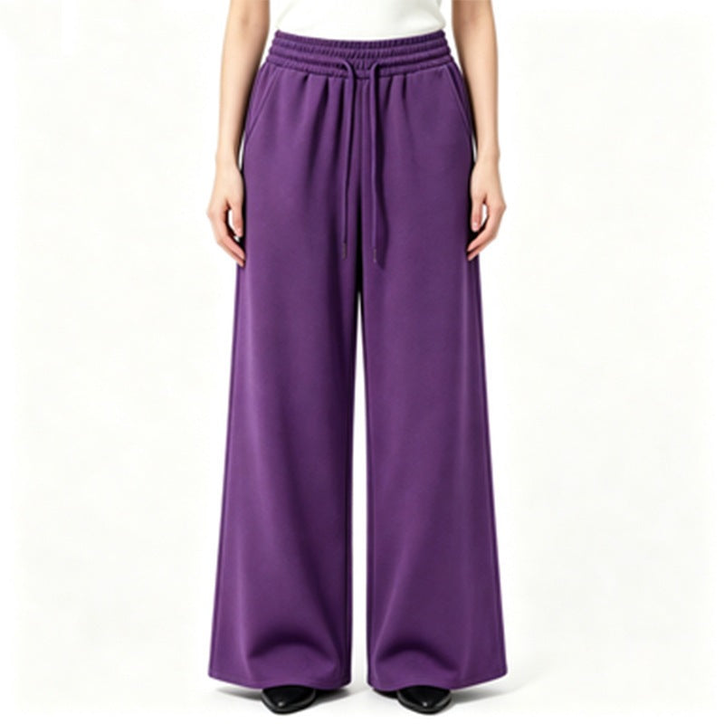 Damen weite High-Waist Loungehose mit elastischem Bund, Kordelzug und fließendem Jersey – Avélisse