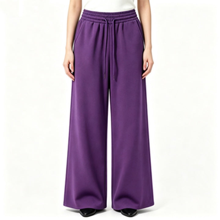 Damen weite High-Waist Loungehose mit elastischem Bund, Kordelzug und fließendem Jersey – Avélisse