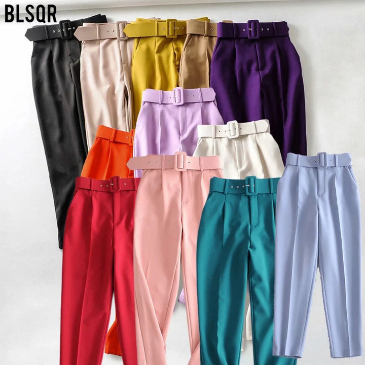 Damen Hochtaillierte Tailored-Hose mit Bundfalten und Stoffgürtel Echo Archiv