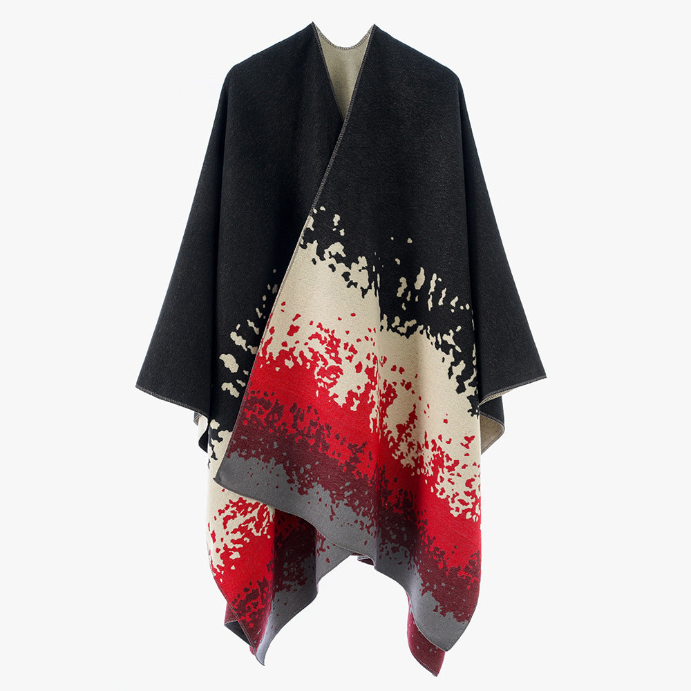 Damen Oversize Cape‑Stola im Doppelgewebe mit abstraktem Punktjacquard Echo Archiv