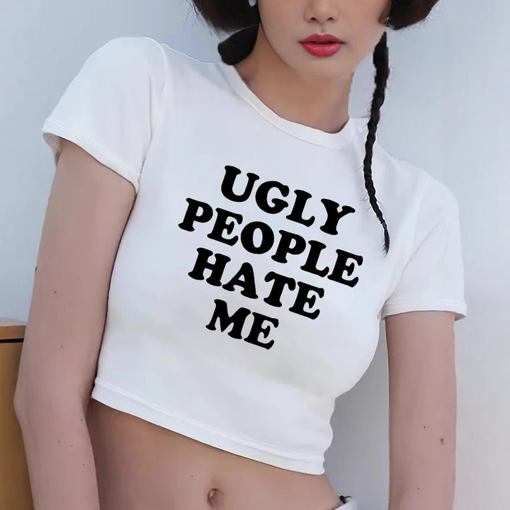 Damen Crop-T-Shirt mit inspirierendem Schriftzug Echo Archiv